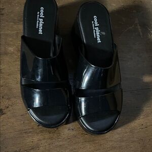 Steve Madden Glossy Black Patent Slide Mules